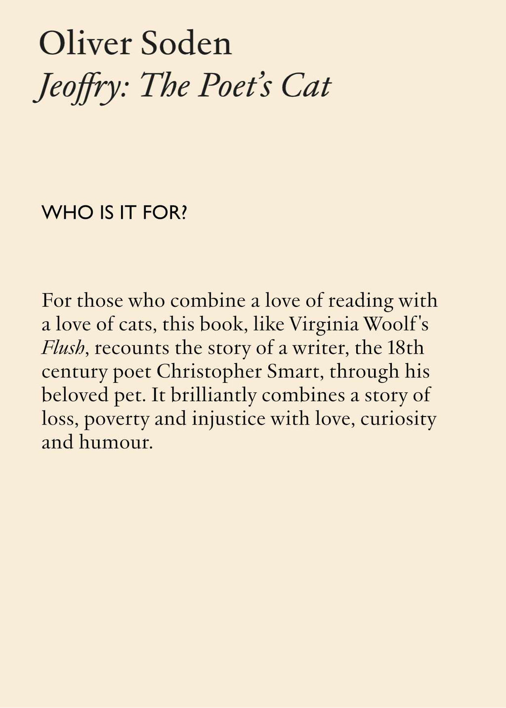 Jeoffry: The Poet's Cat by Oliver Soden