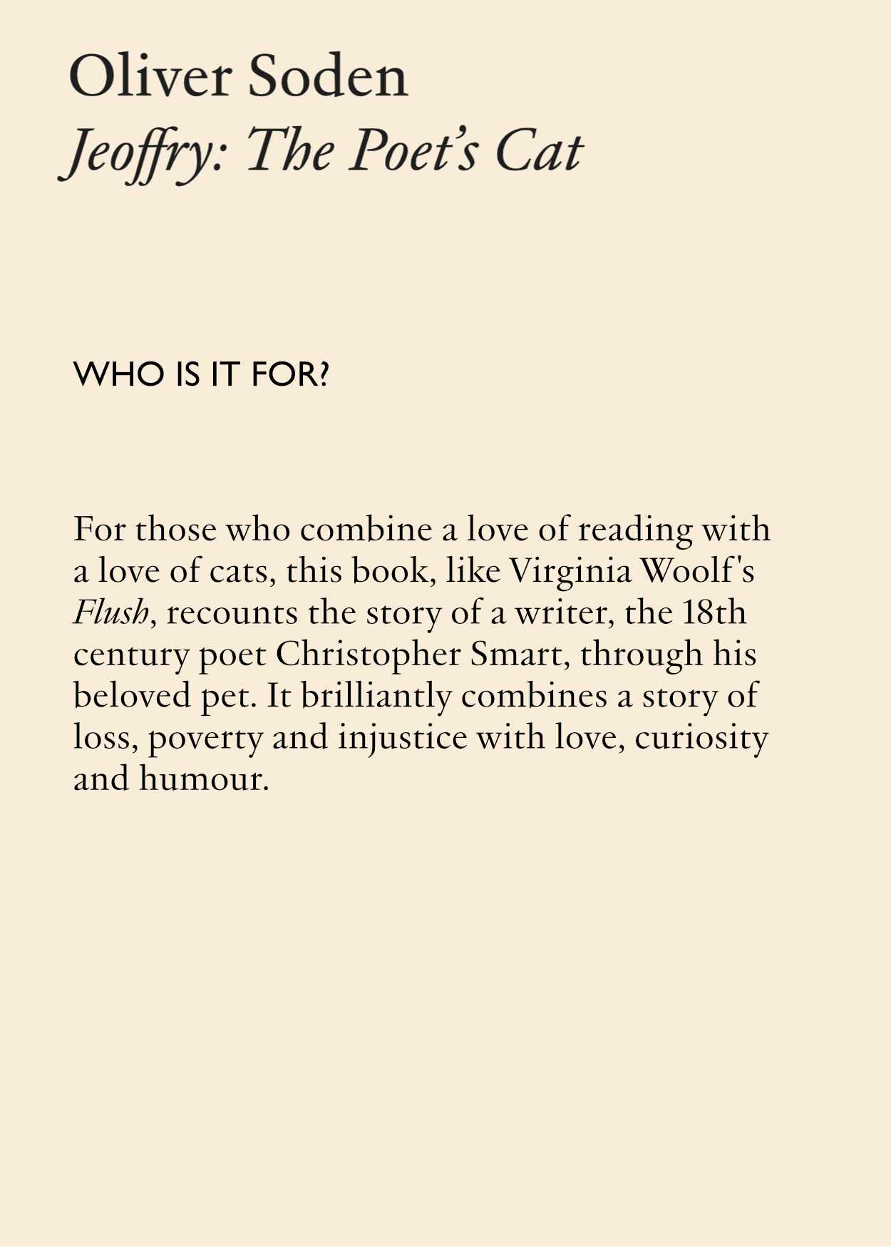 Jeoffry: The Poet's Cat by Oliver Soden