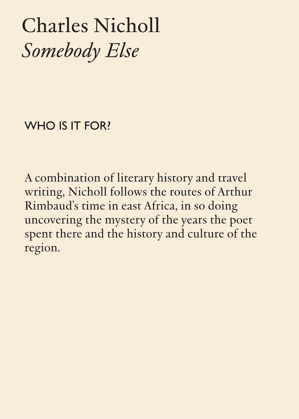 Somebody Else by Charles Nicholls