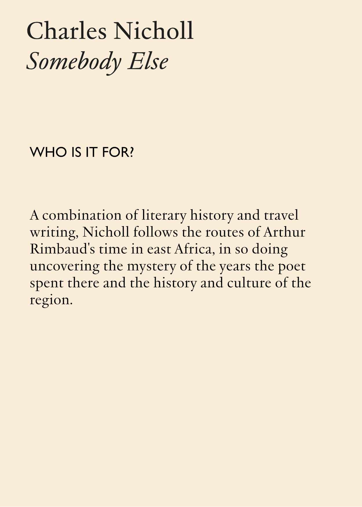 Somebody Else by Charles Nicholls