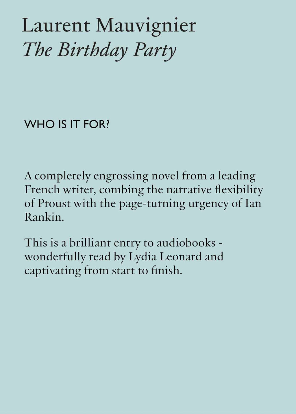 The Birthday Party by Laurent Mauvignier