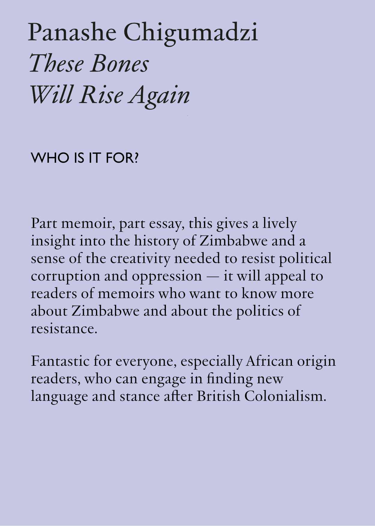 These Bones Will Rise Again by Panache Chigumadzi
