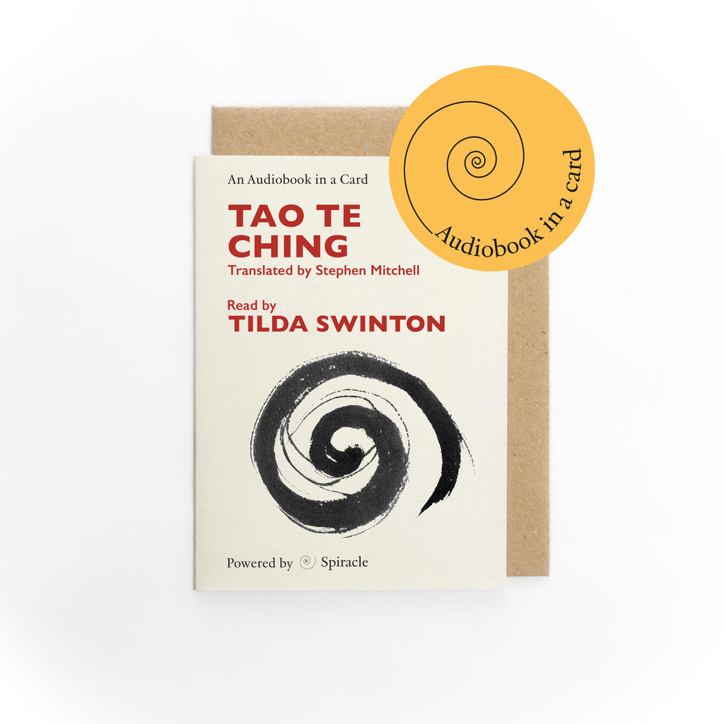 Audiobook packaging for 'Tao Te Ching' with a spiral design on a white background