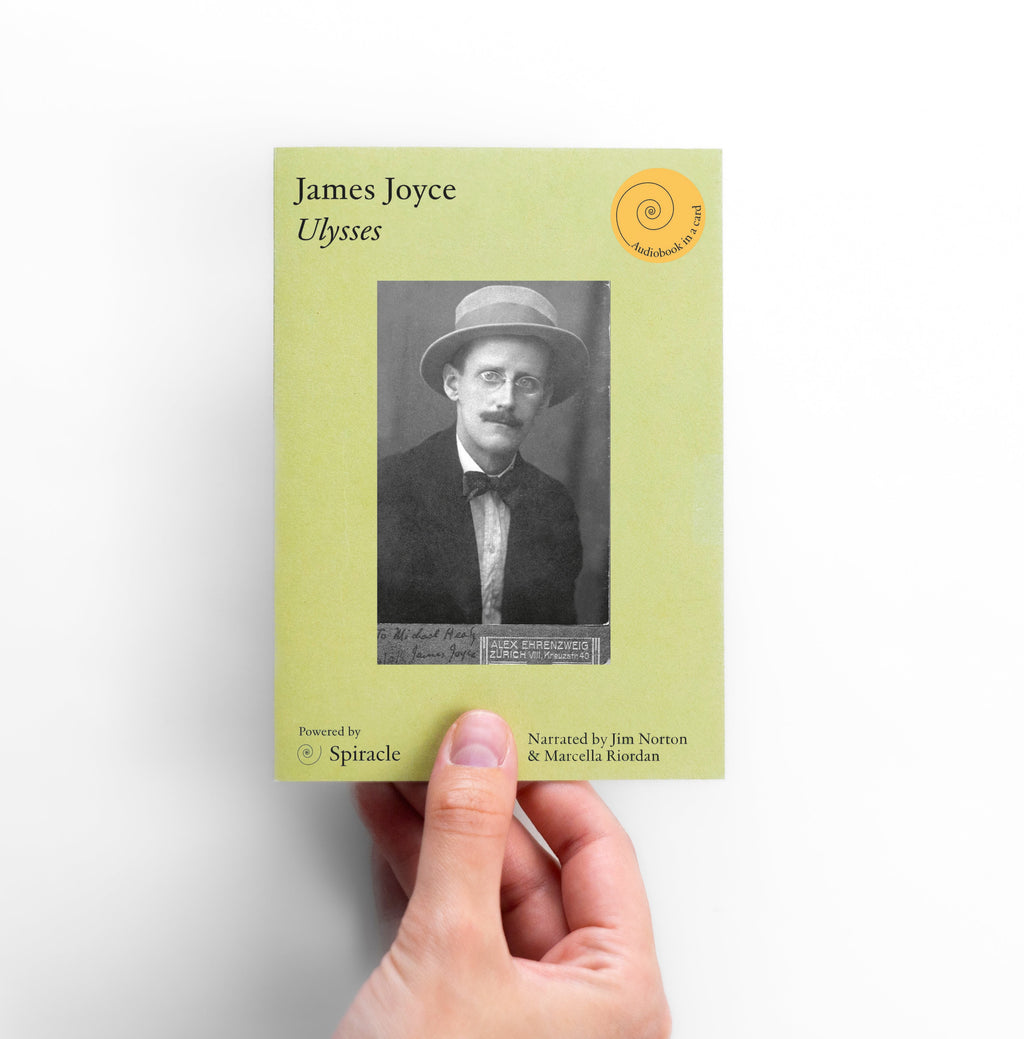 Book cover of 'Ulysses' by James Joyce held by a hand on a white background